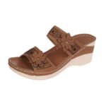 Mules femme marron fleuries à semelle compensée